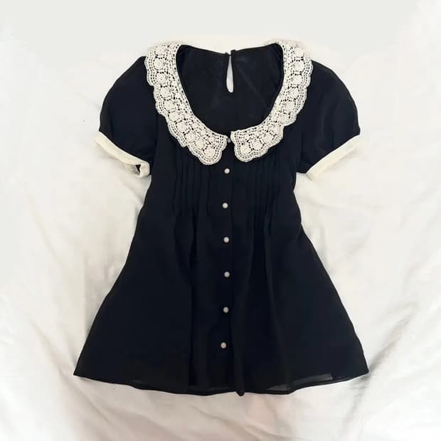 블랙 레이스 반팔 블라우스 긱시크 러블리 히메갸루 페어리 너드