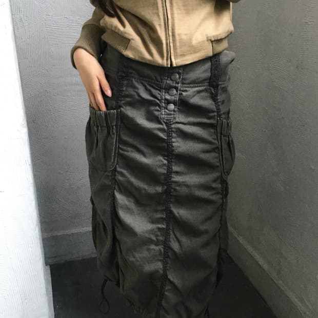 DKNY Jeans 카키브라운 셔링 미니 스커트   