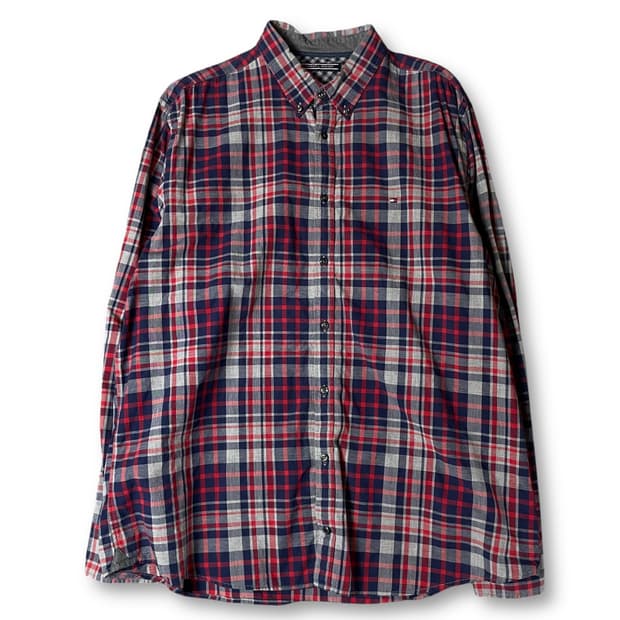  타미힐피거 레드 네이비 체크 긴팔 셔츠 뉴욕핏