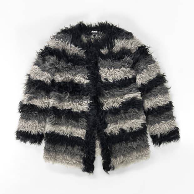 00s DKNY 스트라이프 쉐기 리얼 퍼 코트