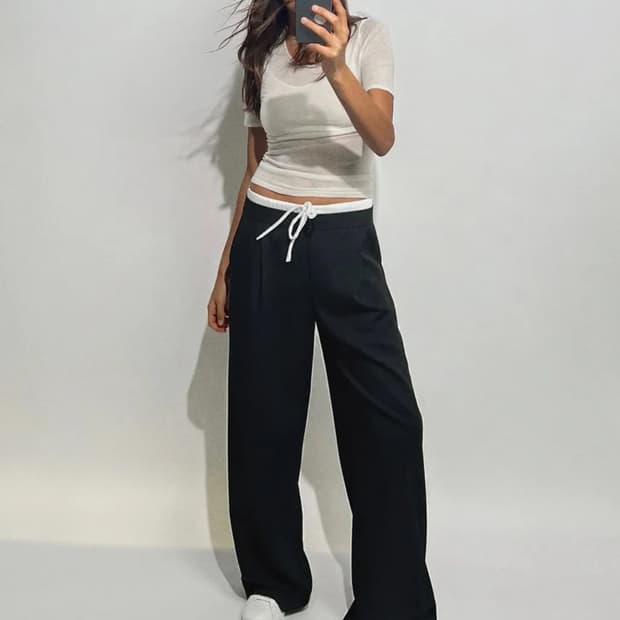 ZARA 자라 더블 웨이스트 트라우져 팬츠 네이비 L