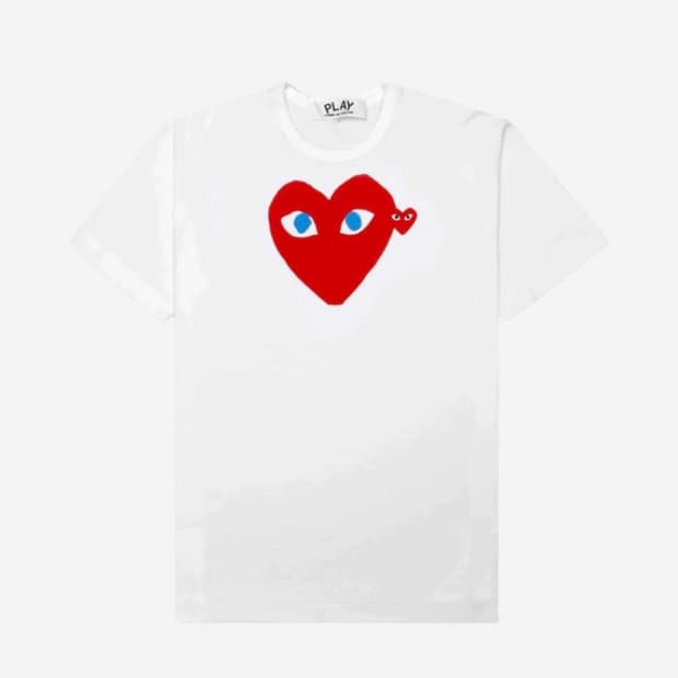 플레이 꼼데가르송 레드 더블 하트 티셔츠 화이트 우먼 s