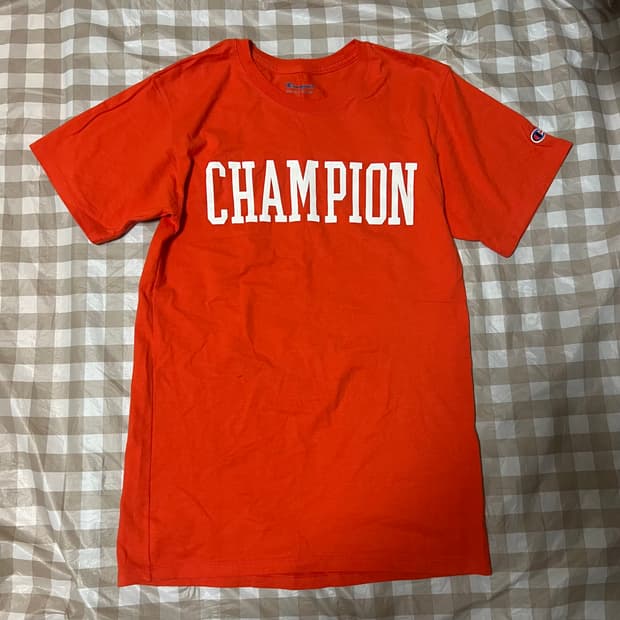 챔피온 스펠로고 반팔 주황 S 반팔티 스트릿 로고 프린팅 오렌지