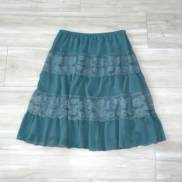 L'EST ROSE Teal Blue Lace Skirt