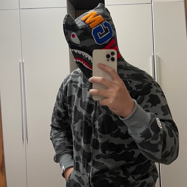 베이프 BAPE 카모 샤크 후드집업 XL