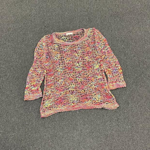 OS)Chadorian vintage 여성 멀티컬러 시스루 니트