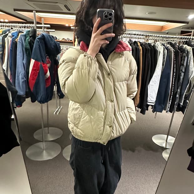 M)Wrangler Down 빈티지 핑크/베이지 배색 패딩 자켓