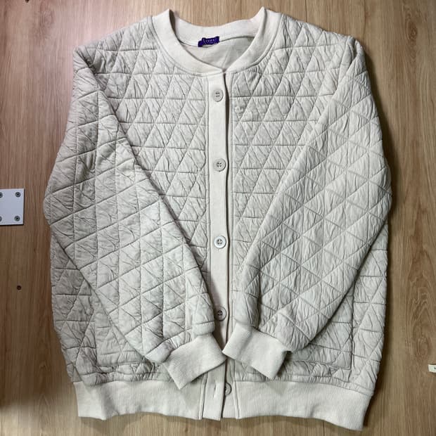 엑시즈팜 핑크 아이보리 퀄팅 가디건 빈티지