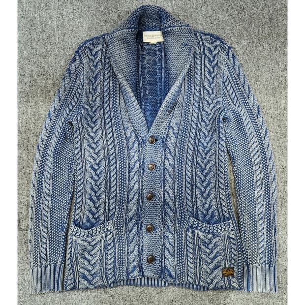 랄프로렌 데님서플라이 인디고 워시드 숄카라 꽈배기 빈티지 니트 가디건 S