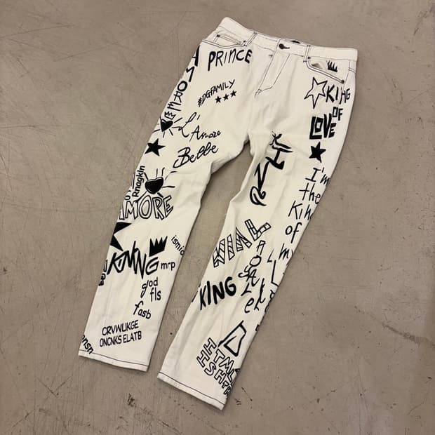 돌체앤가바나 그래피티 화이트 데님 팬츠