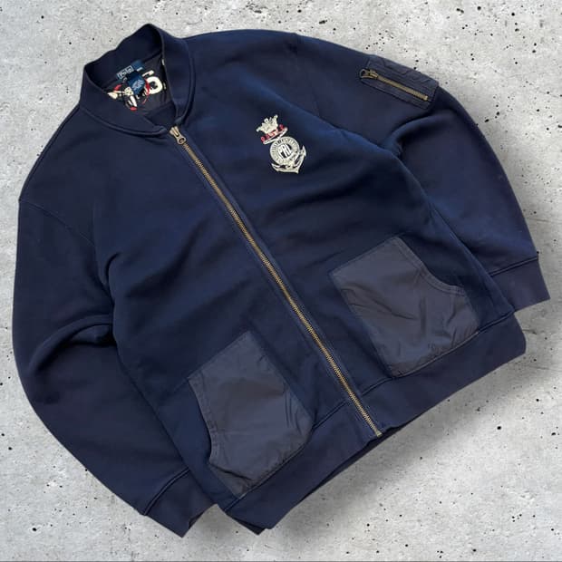 [L] 폴로 네이비 코튼 봄버 자켓 집업 점퍼 D837