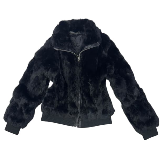 Real rabbit fur zip-up