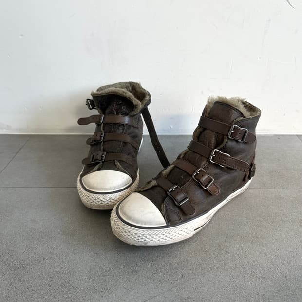 Ash 브라운 보아퍼 버클 하이탑 스니커즈