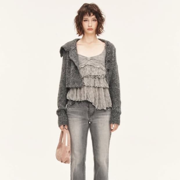 쓰리타임즈 아몬드 almond 가디건 차콜