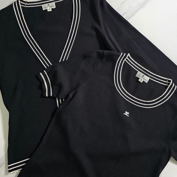 Courrèges / 쓰리라인 배색 니트 셋업