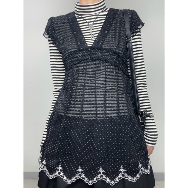 빈티지 도트 반팔 블라우스