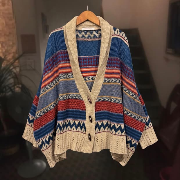 일본 빈티지 에스닉 히피 가오리핏 니트 가디건