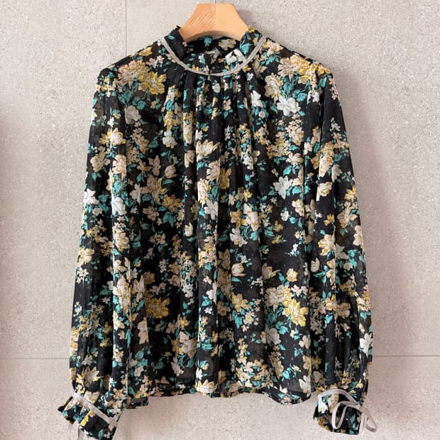 캐서린로즈 블랙 플라워 블라우스 시스루 일본제