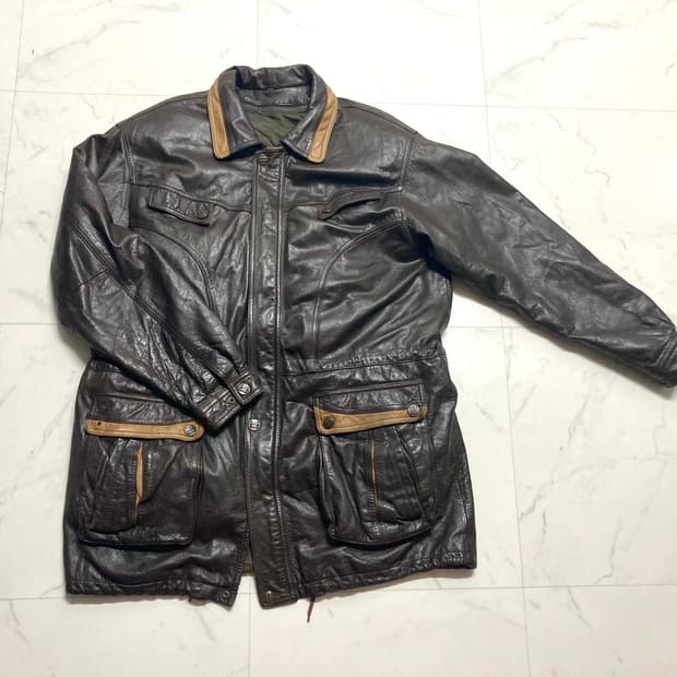 90s 올아메리칸 구스다운 소가죽 사파리 레더 자켓 105-110