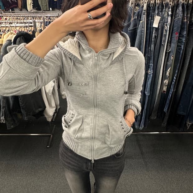 M)Japanese vintage Y2K 여성 레이어드 후드집업