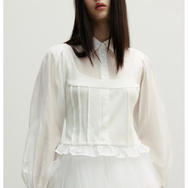 더티스 핀턱 뷔스티에 블라우스 원가 159000