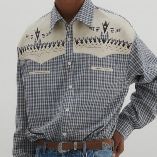 디엔에스알 엠브로이드 웨스턴 체크셔츠 미디움 