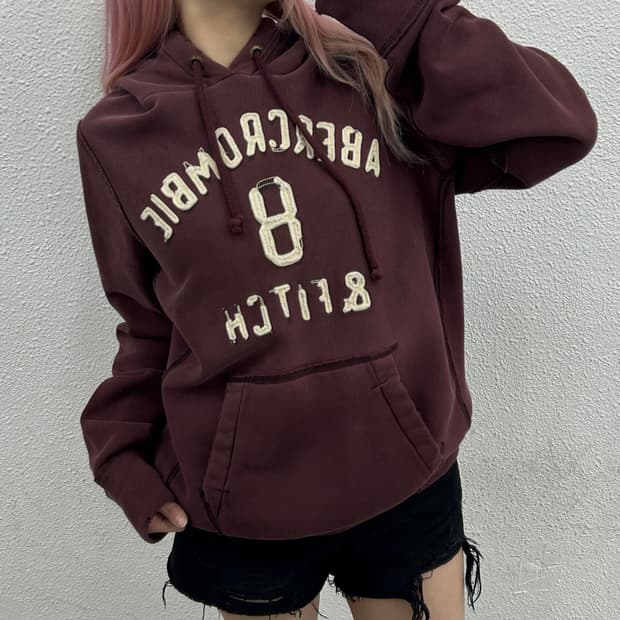 아베크롬비 센터패치 버건디 후드 S