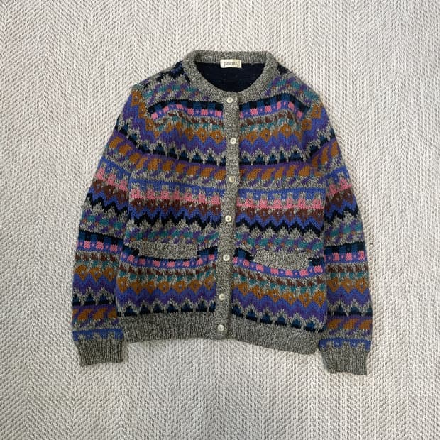 파세리오 멀티컬러 페어아일 패턴 니트 가디건