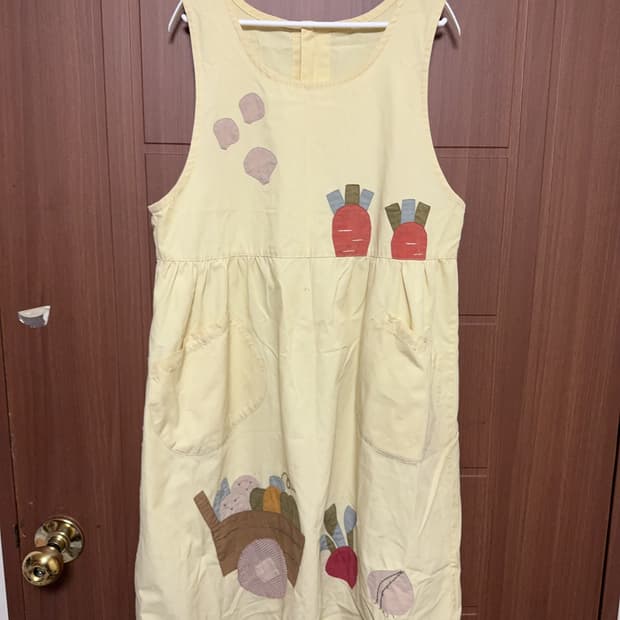 모리걸 하구미 빈티지 핸드메이드 옐로우 자수 앞치마 에이프런 원피스