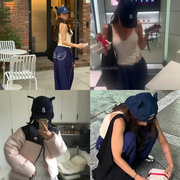 데님 블루  예그 트위스트 윙 캡 볼캡 모자 