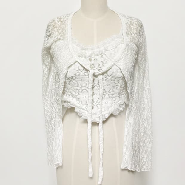 에겐녀st 핀터깔 러블리 나시 가디건 셋업