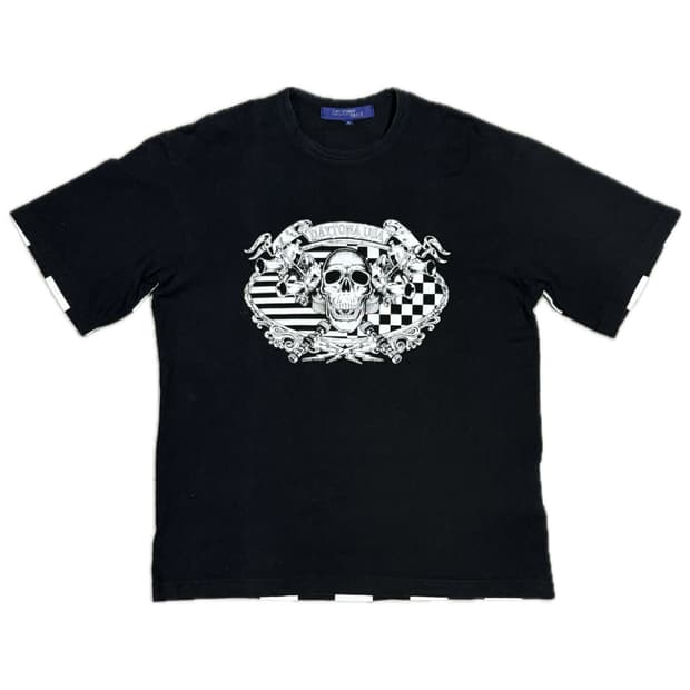 2002 준야 와타나베 후면 체크보드 프린팅 해골 반팔 티셔츠