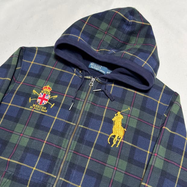 L 폴로 랄프 로렌 빅포니 Mercer club 체크무늬 후드집업