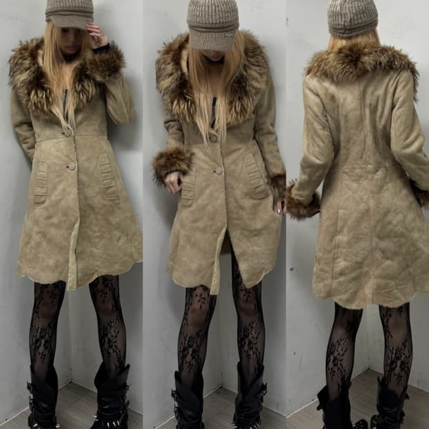 Brown Fur Trimming Long Jacket