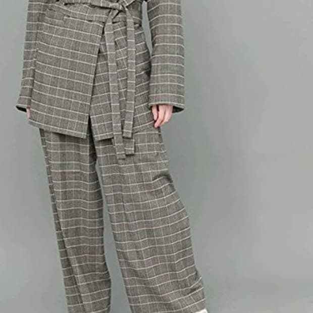 KBF 체크 와이드 벨티드팬츠