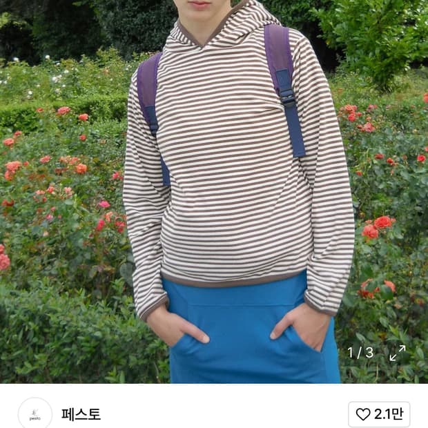 페스토 어텀 스트라이프 후디드 탑 다크 소일 (택 O)