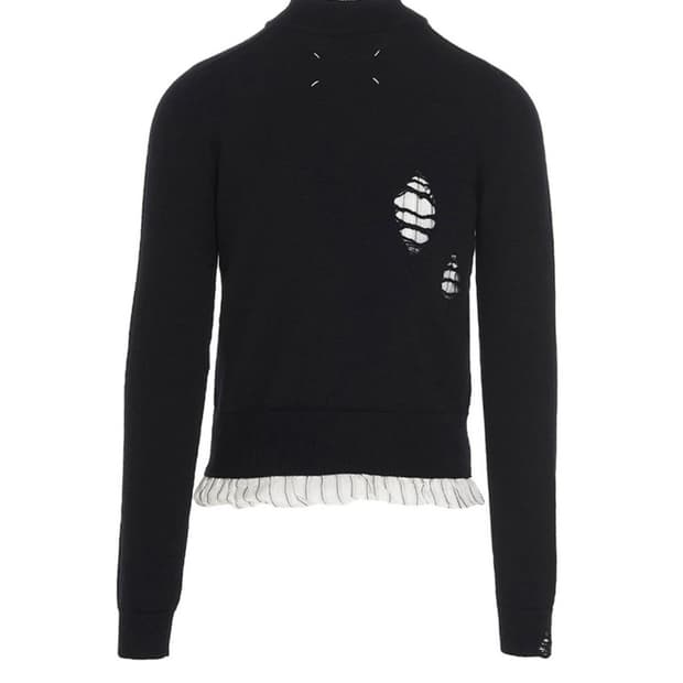 메종 마르지엘라 셔츠 레이어드 디스트레스드 니트