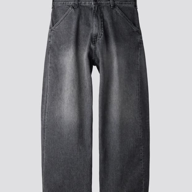 해칭룸 워시드 블랙 와이드 커브진