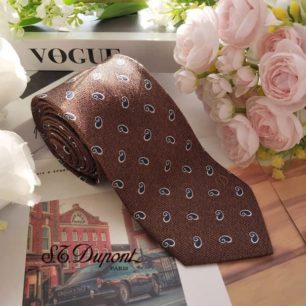 듀퐁 실크 브라운 페이즐리 패턴 슬림 넥타이 8cm A+등급 K1888
