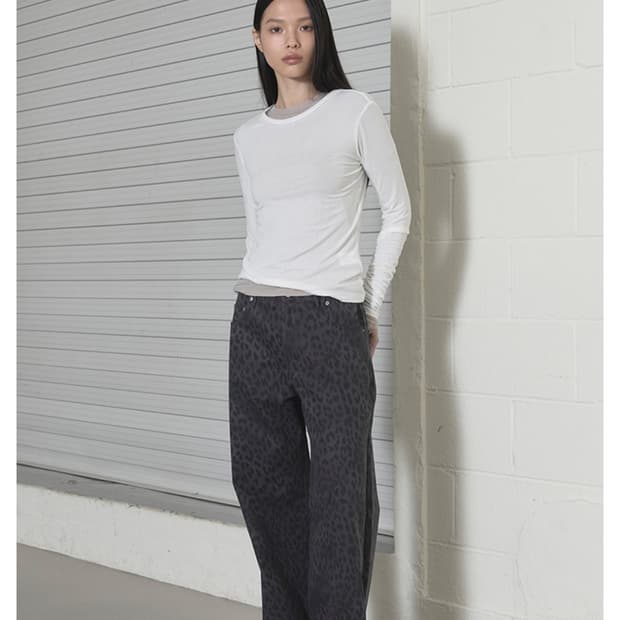 ORDES REOPARD STRAIGHT PANTS-CHARCOAL