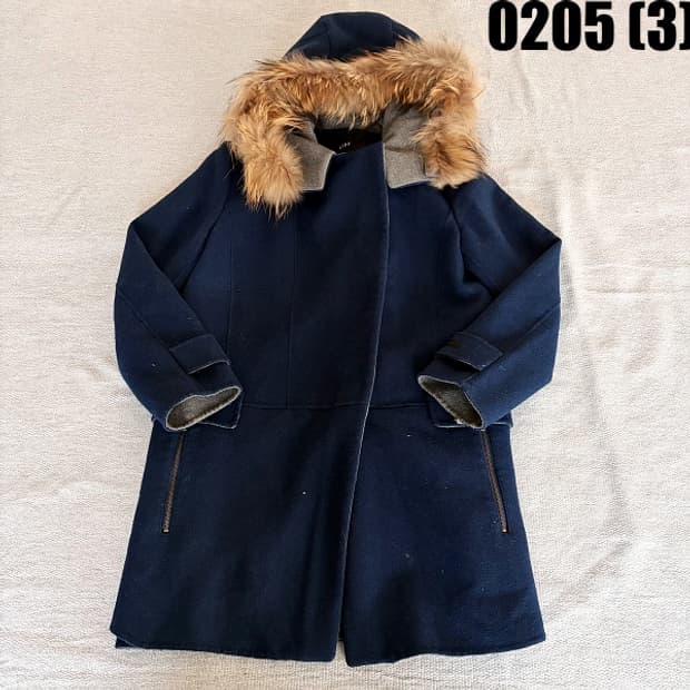 [55] 리스트 여성 네이비 천연 라쿤퍼 후드 롱 코트 0205(3)