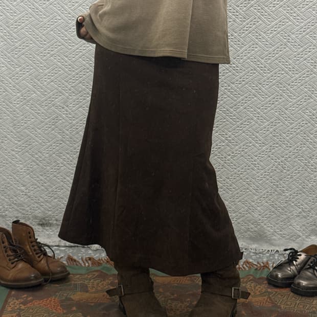 빈티지 모리 코코아 브라운 스웨이드 롱스커트 K0157
