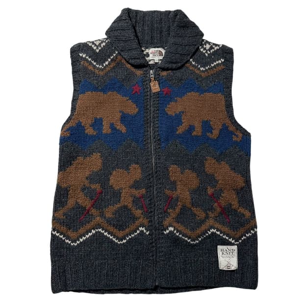 노스페이스 화이트라벨 코위찬 숄카라 패턴 핸드 니트 집업 가디건 베스트