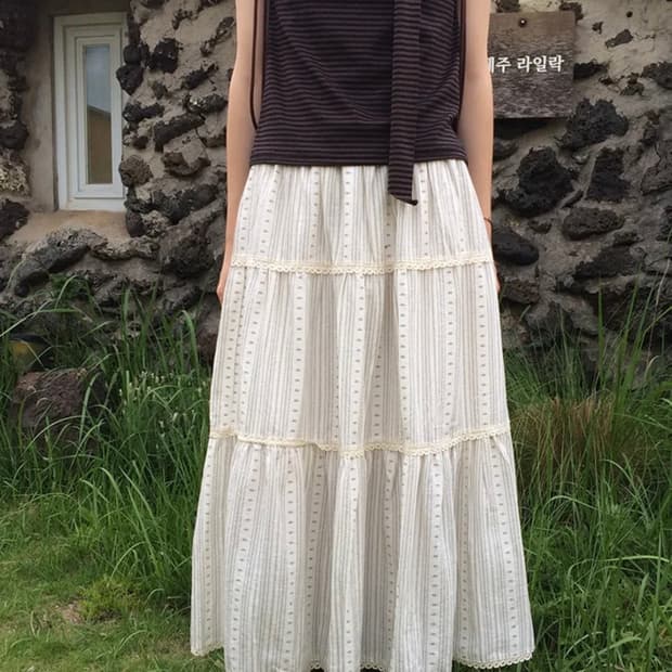 미리내로 솜므 밴딩 레이스 롱 스커트