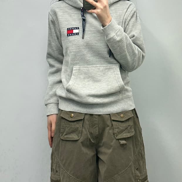 타미힐피거 그레이 플리스 후드티