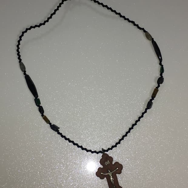 stone wood cross necklace 