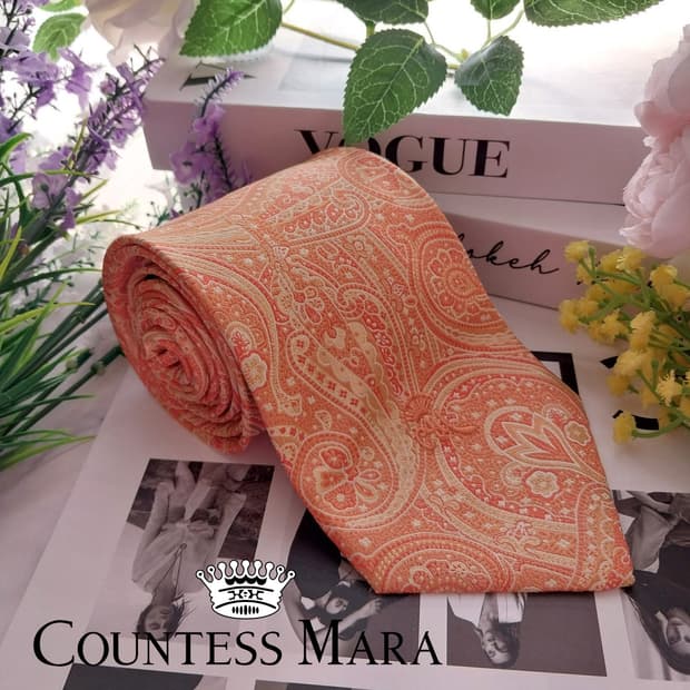 카운테스마라 실크 오렌지 페이즐리 넥타이 9.6cm A+등급 K1336
