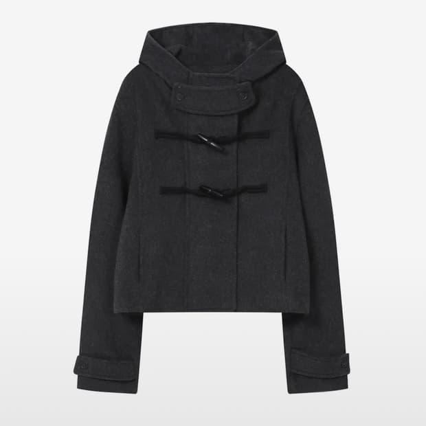 미세키서울 더플 후드 숏 코트 챠콜