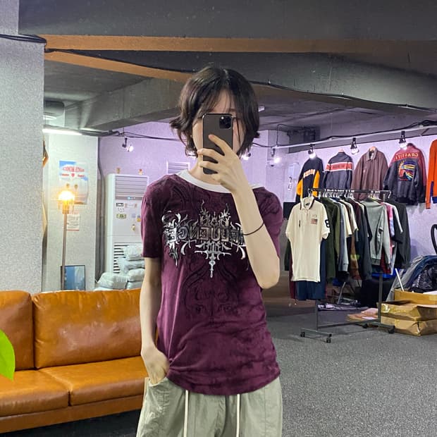 AFFLUENCE 오리엔탈 윙 버건디 반팔티 B5521