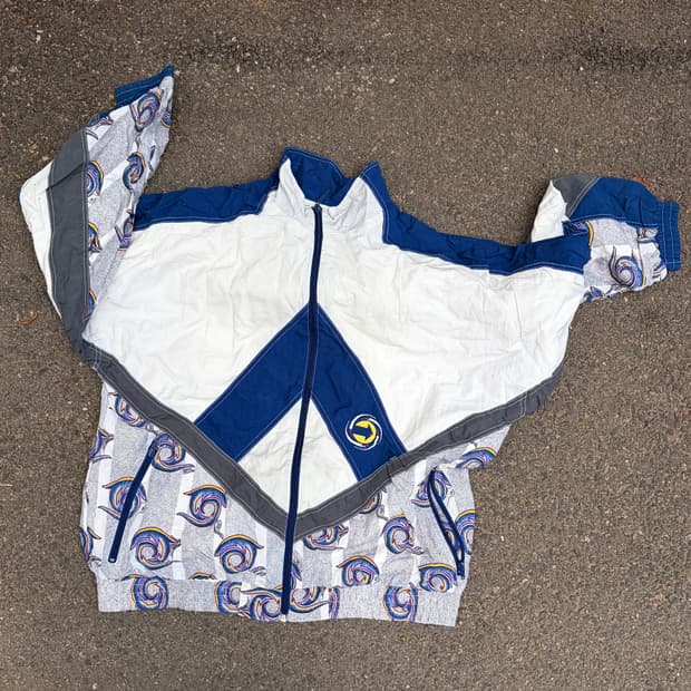 90s JPN LUNA 화이트 밀리터리 올드스쿨 바람막이 트랙자켓 XXL